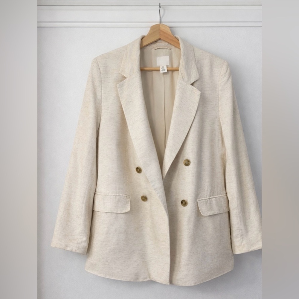 Linen Mix Double-Breasted Blazer